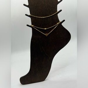 Gold Heart Pendant Layered Ankle Bracelet